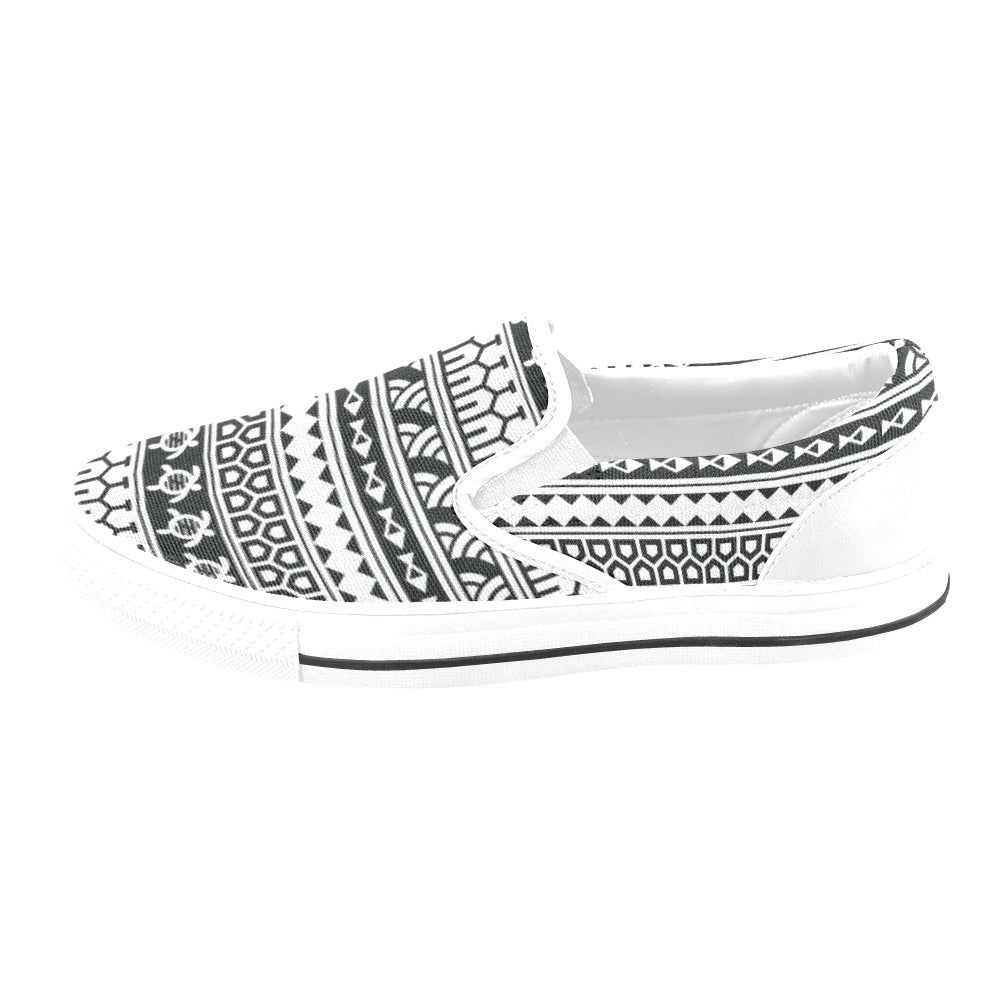 Samoan Pattern Print Design LKS303 White Slip Ons Canvas Women's Shoes