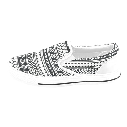 Samoan Pattern Print Design LKS303 White Slip Ons Canvas Women's Shoes