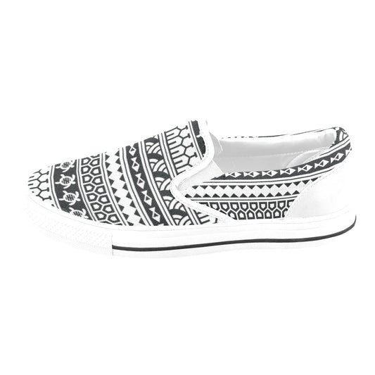 Samoan Pattern Print Design LKS303 White Slip Ons Canvas Women's Shoes