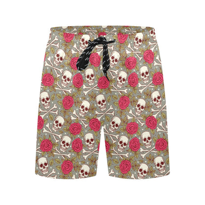 Skull Bone Rose Print Design LKS303 Men's Swim Trunks Beach Shorts
