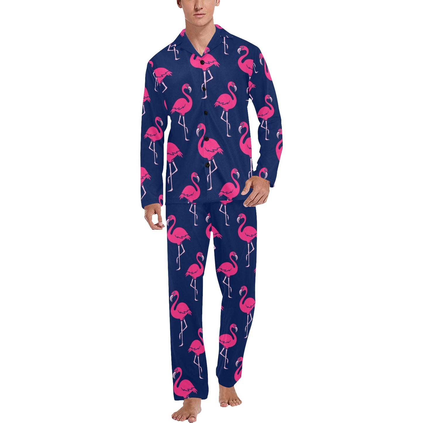 Pink Flamingo Pattern Men's Long Pajama Set