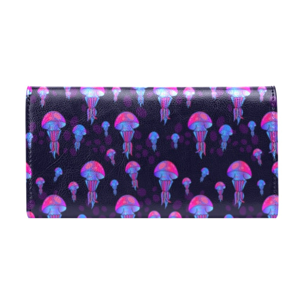 Jellyfish Neon Print Women's Trifold Wallet