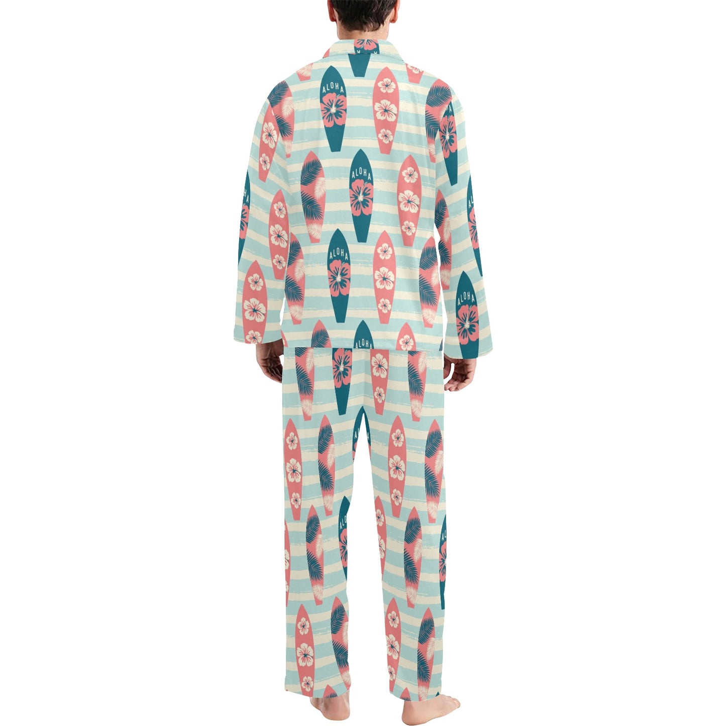 Aloha Hawaii Surfboard Pattern Print Design 02 Men's Long Pajama Set