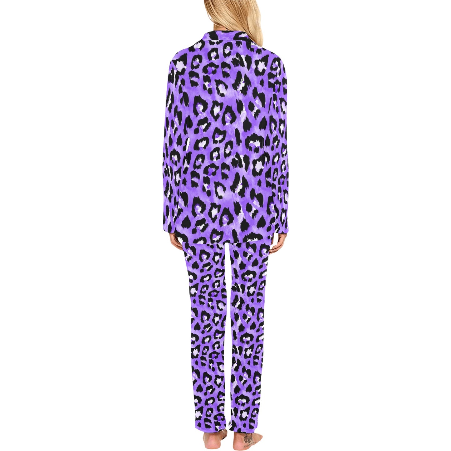 Leopard Purple Skin Print Women's Long Pajama Set