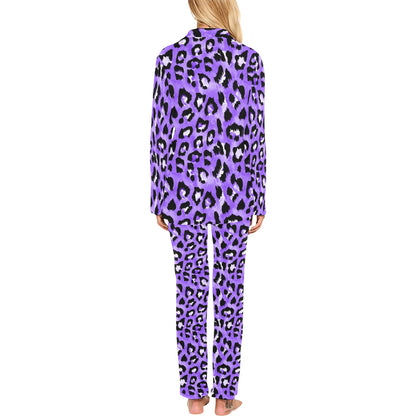 Leopard Purple Skin Print Women's Long Pajama Set