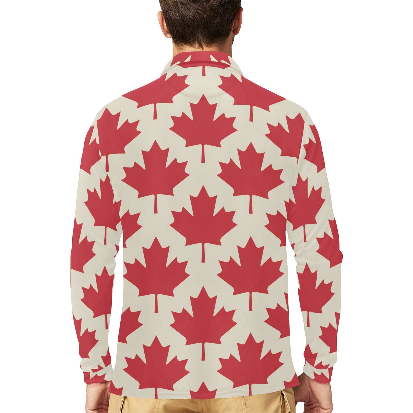 Maple Leaf Pattern Print Design 03 Long Sleeve Polo Shirt For Men's