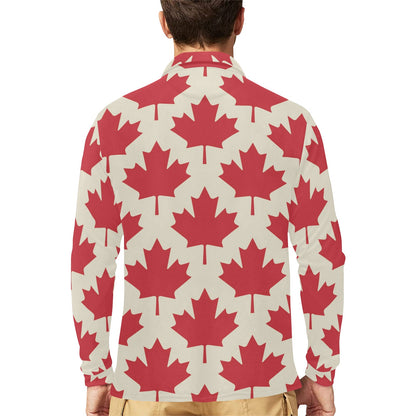 Maple Leaf Pattern Print Design 03 Long Sleeve Polo Shirt For Men's