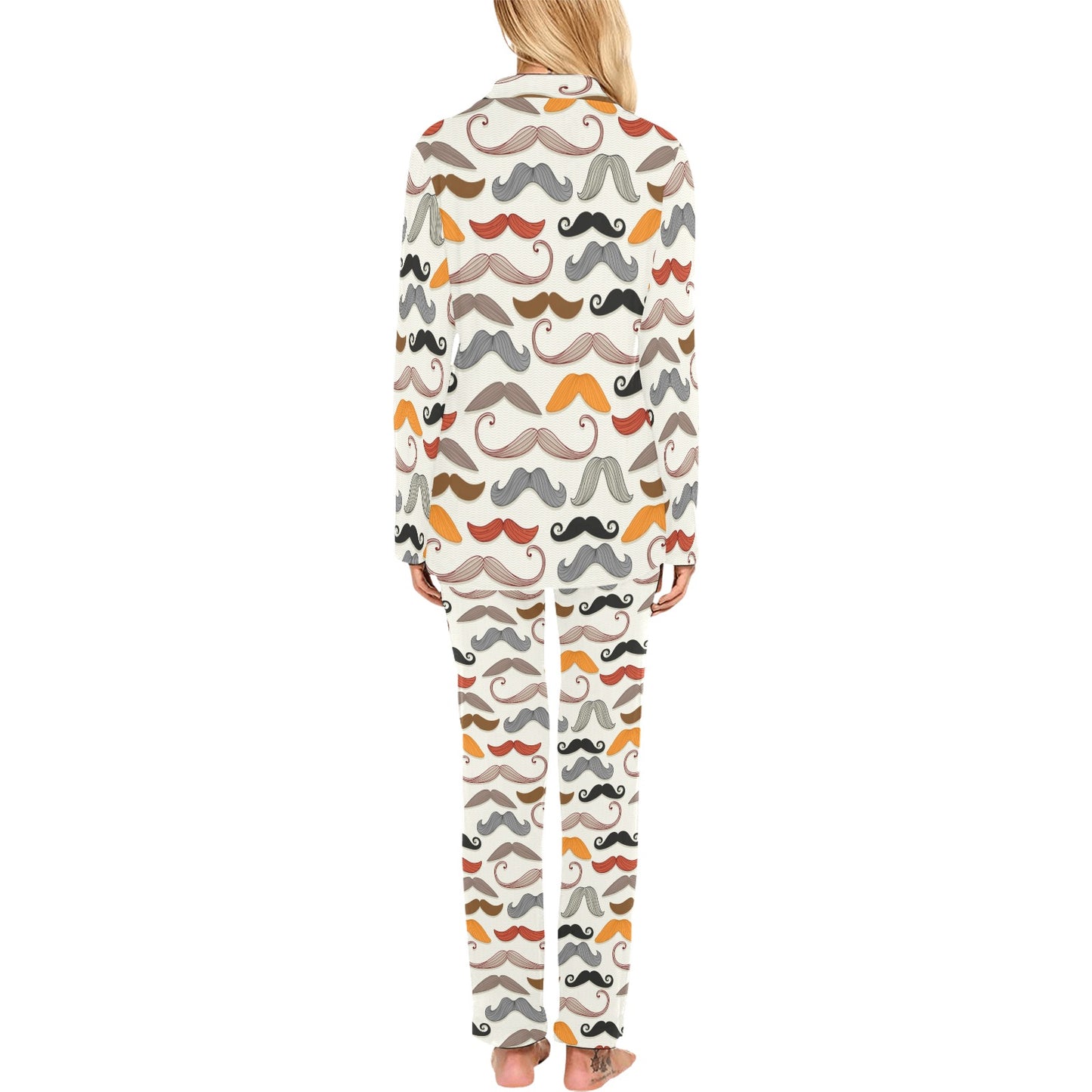 Mustache Pattern Print Design A02 Women's Long Pajama Set