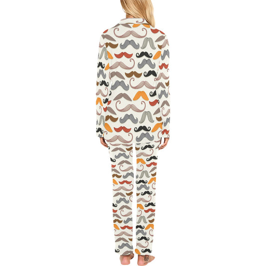 Mustache Pattern Print Design A02 Women's Long Pajama Set
