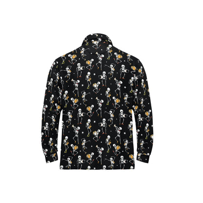 Skeleton Dance Print Long Sleeve Polo Shirt For Men's