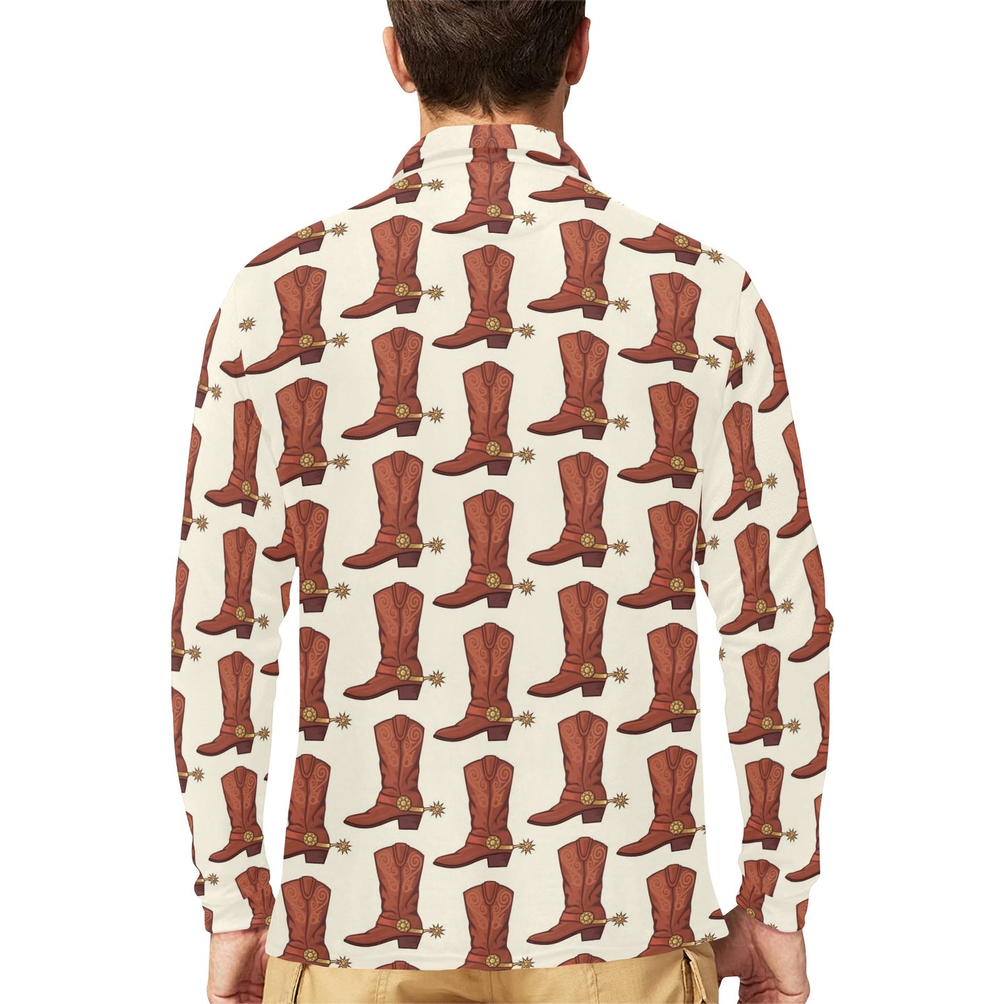 Cowboy Pattern Print Design 06 Long Sleeve Polo Shirt For Men's
