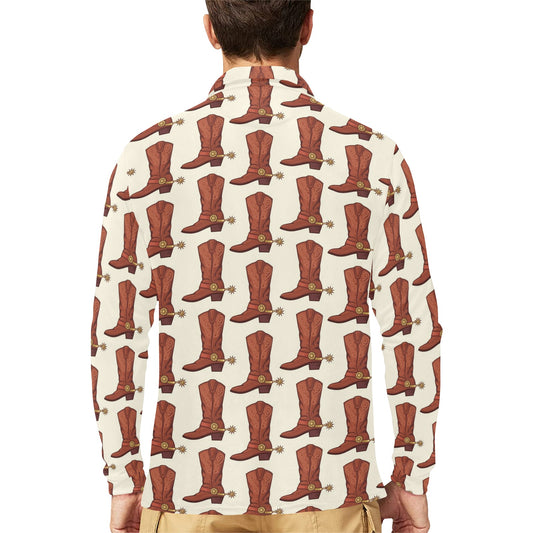 Cowboy Pattern Print Design 06 Long Sleeve Polo Shirt For Men's