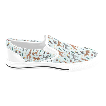 Safari Animal Print Design LKS306 White Slip Ons Canvas Women's Shoes