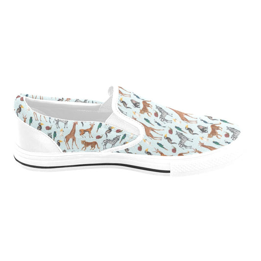 Safari Animal Print Design LKS306 White Slip Ons Canvas Women's Shoes