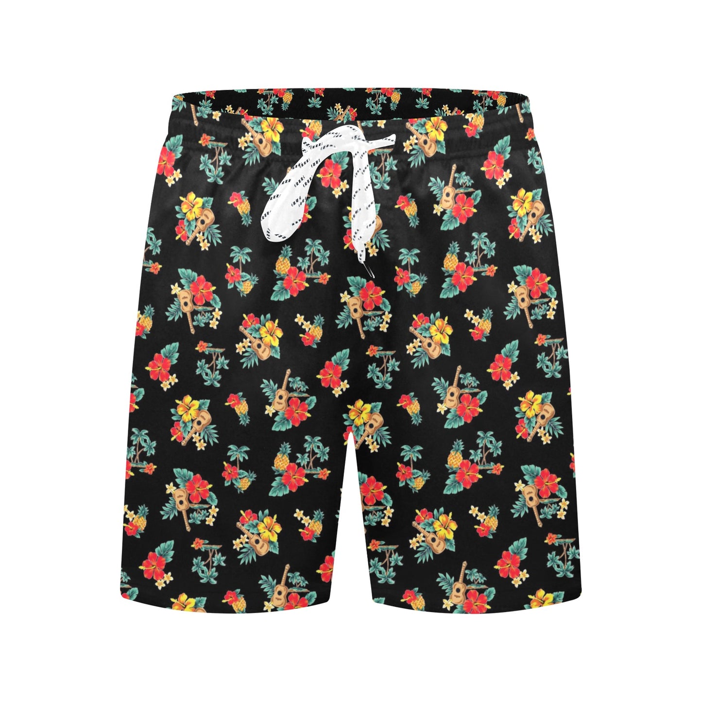Hawaiian Flower Themed Print Men's Swim Trunks Beach Shorts