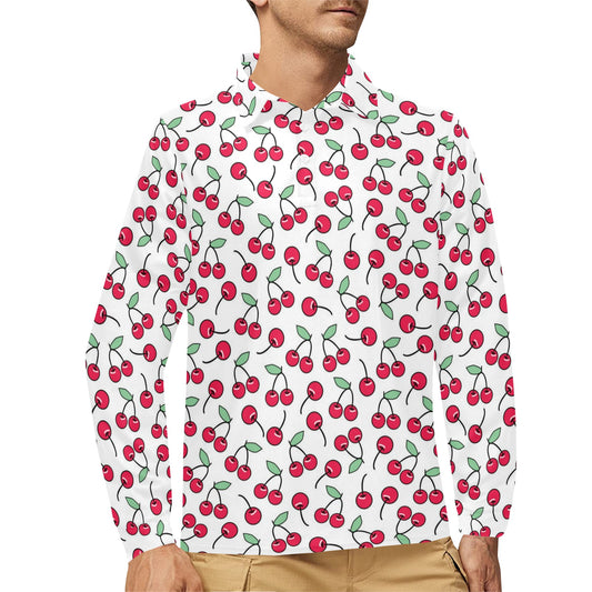Cherry Pattern Print Design 03 Long Sleeve Polo Shirt For Men's