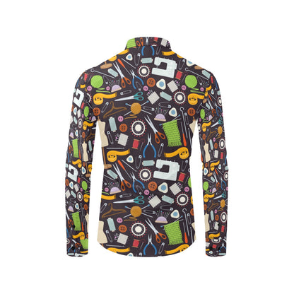 Sewing Equipment Print Design LKS308 Men's Long Sleeve Dress Shirt