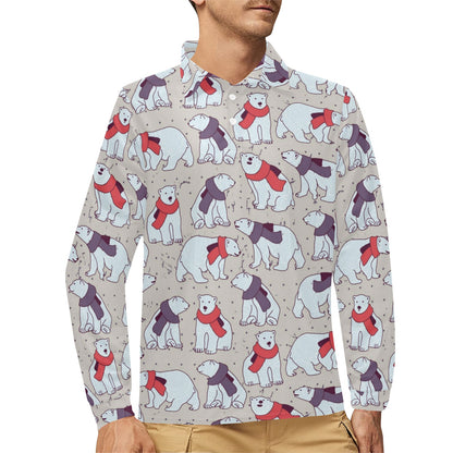 Polar Bear Pattern Print Design PB04 Long Sleeve Polo Shirt For Men's