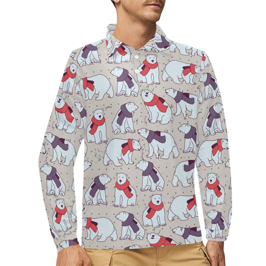Polar Bear Pattern Print Design PB04 Long Sleeve Polo Shirt For Men's