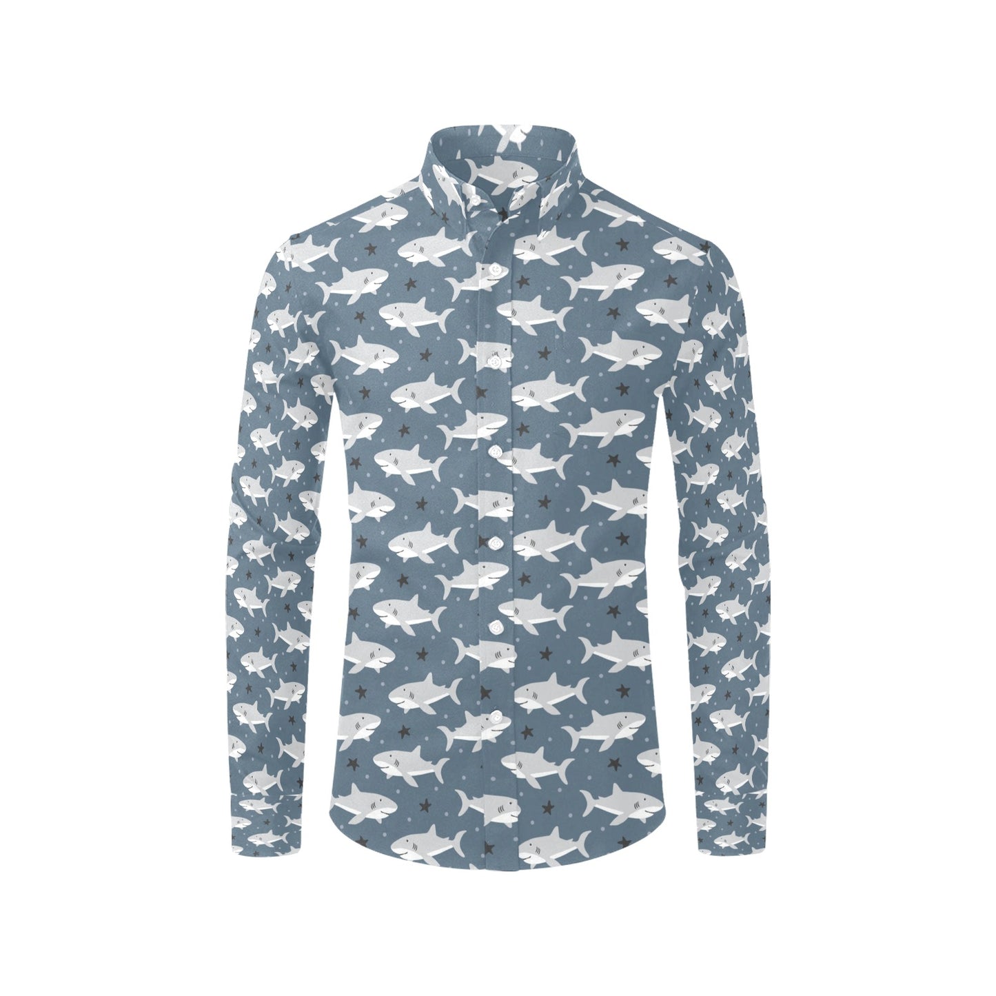 Shark Print Design LKS305 Men's Long Sleeve Dress Shirt