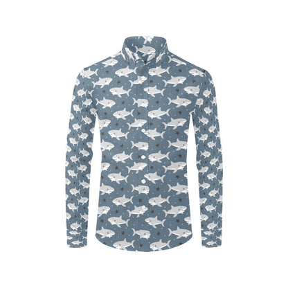 Shark Print Design LKS305 Men's Long Sleeve Dress Shirt