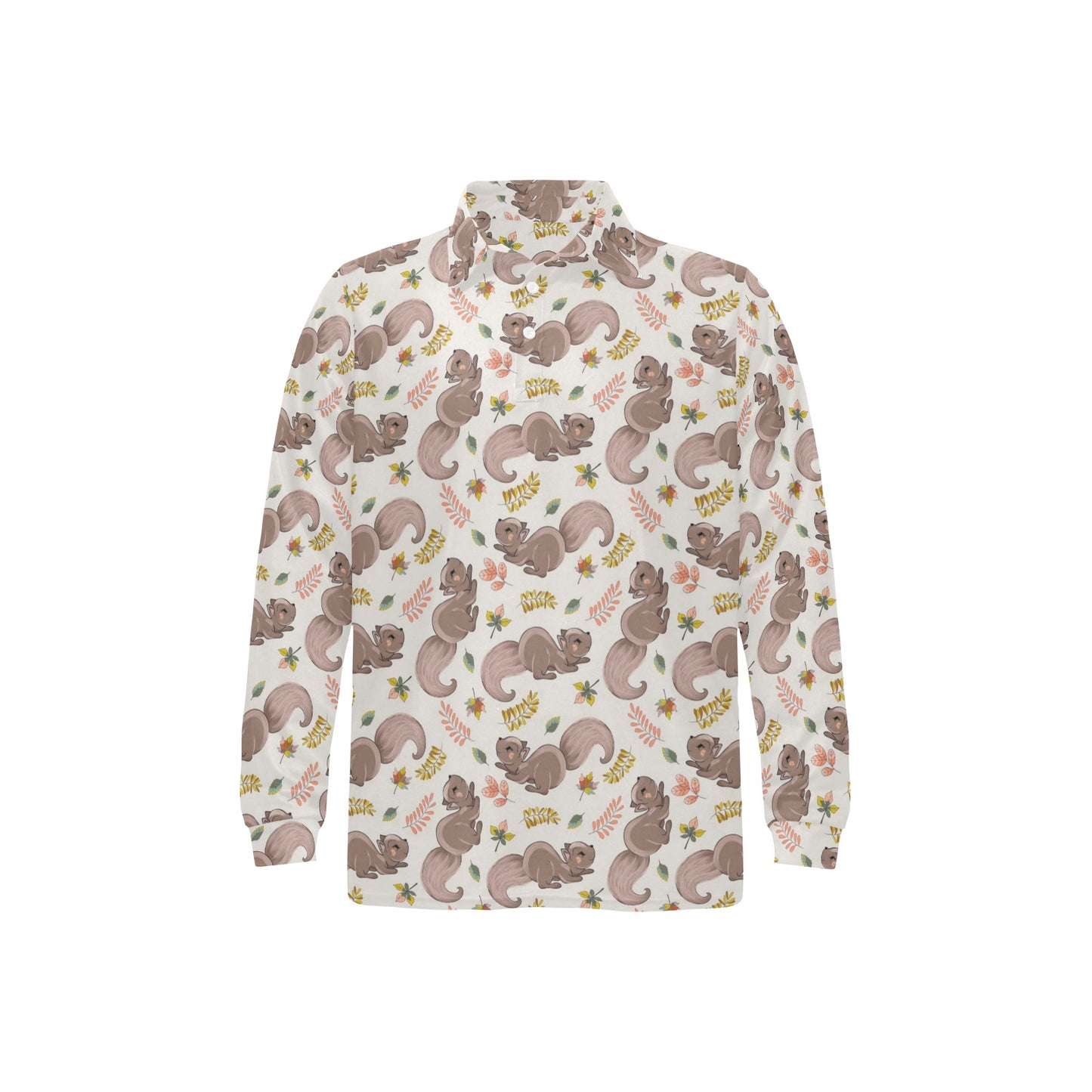 Squirrel Print Design LKS307 Long Sleeve Polo Shirt For Men's