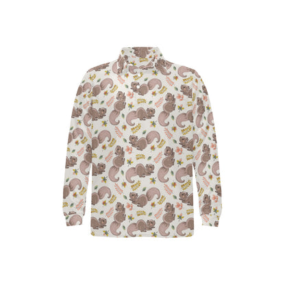 Squirrel Print Design LKS307 Long Sleeve Polo Shirt For Men's