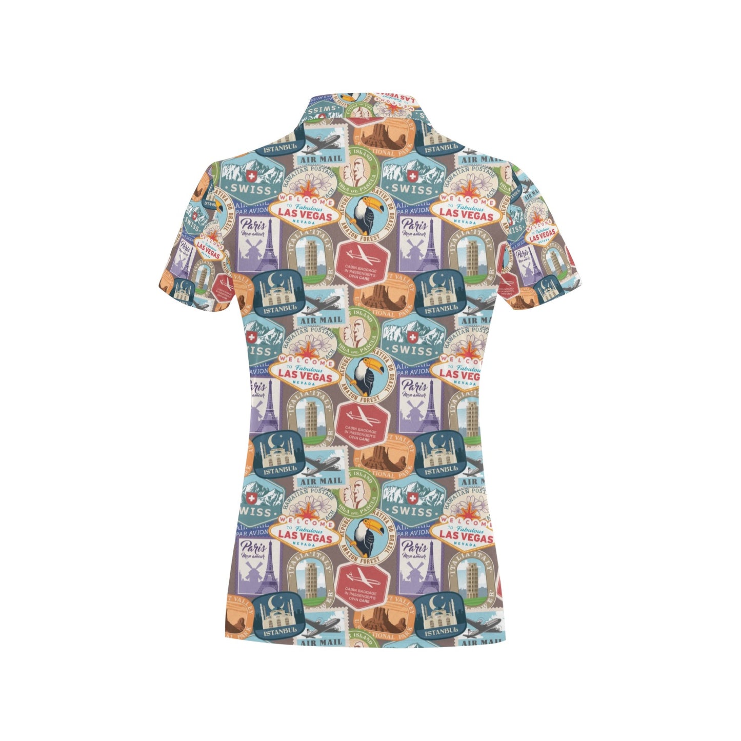 Travel Stamp Print Design LKS301 Women's Polo Shirt