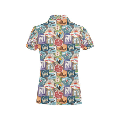 Travel Stamp Print Design LKS301 Women's Polo Shirt