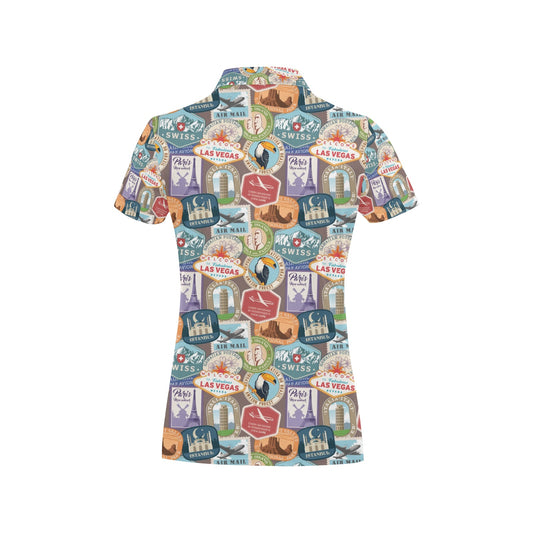 Travel Stamp Print Design LKS301 Women's Polo Shirt