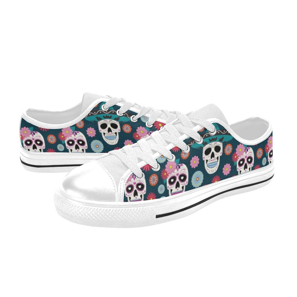 Sugar Skull Print Design LKS308 Women's White Low Top Shoes
