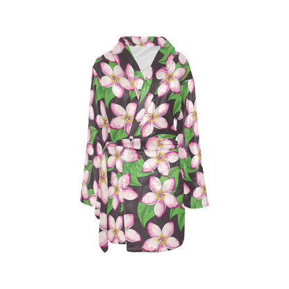 Pink Plumeria Pattern Print Design PM019 Women's Fleece Robe