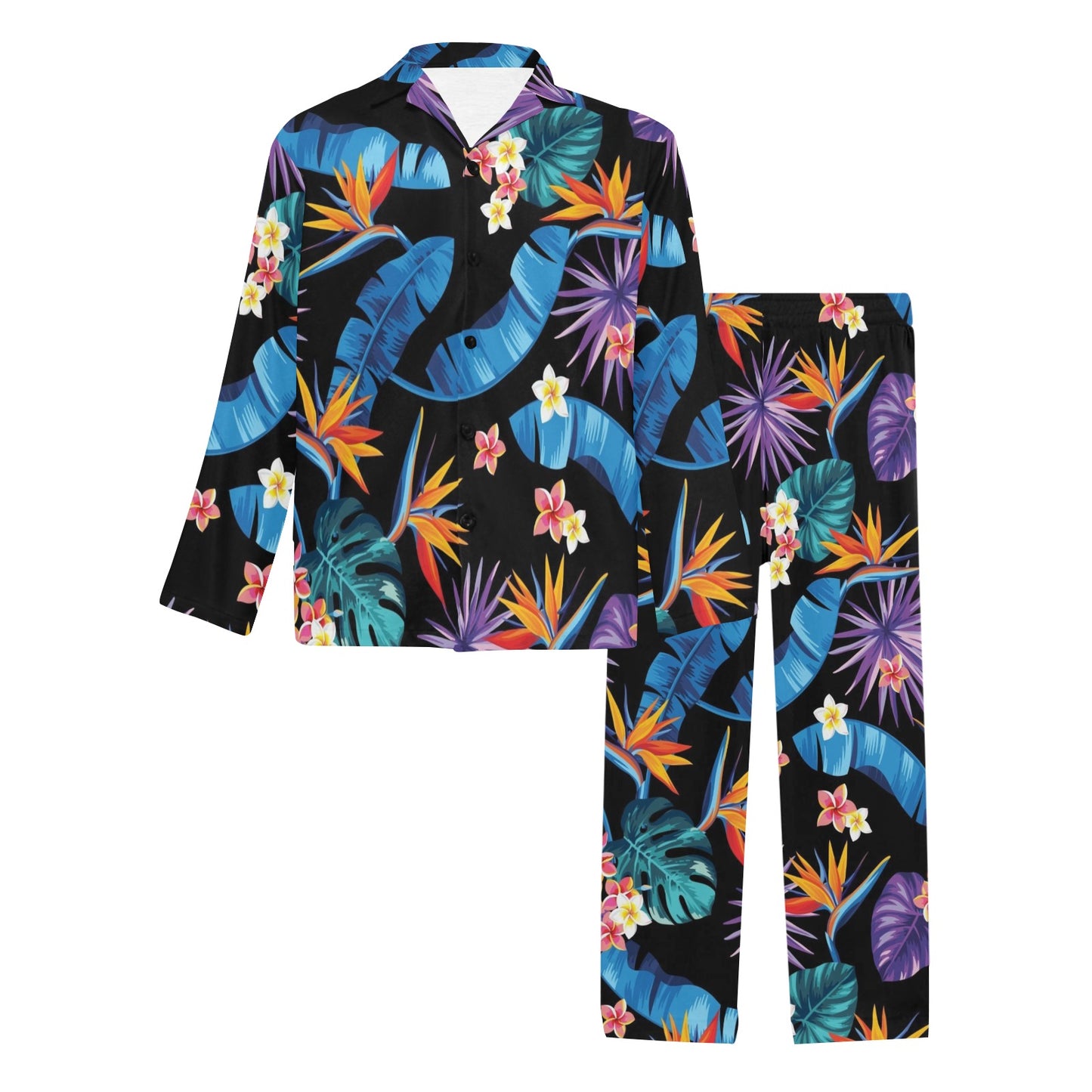 Tropical Flower Pattern Print Design TF018 Men's Long Pajama Set