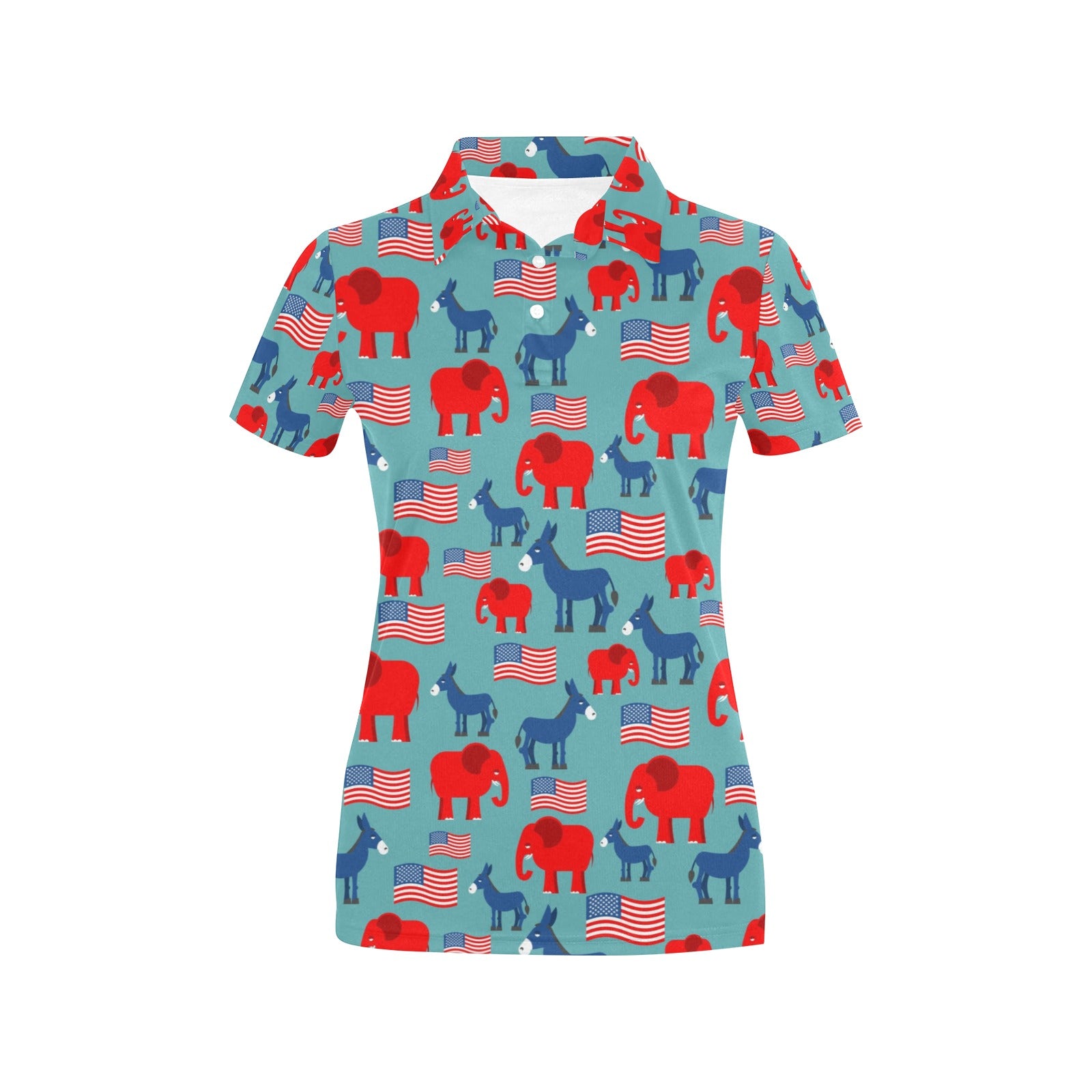 Donkey Red Elephant Pattern Print Design 03 Women's Polo Shirt