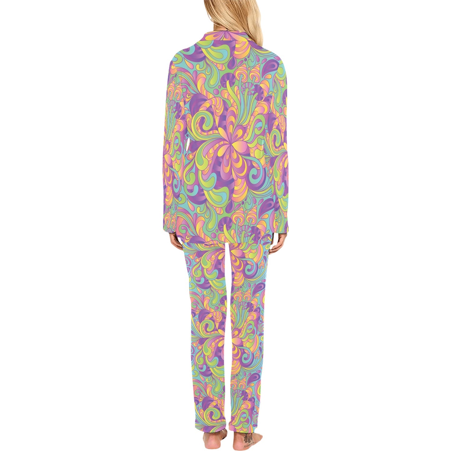 Psychedelic Mushroom Pattern Print Design A05 Women's Long Pajama Set