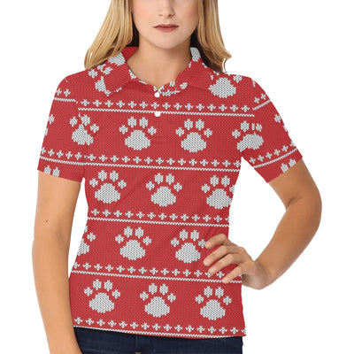 Knit Paw Pattern Print Design 03 Women's Polo Shirt