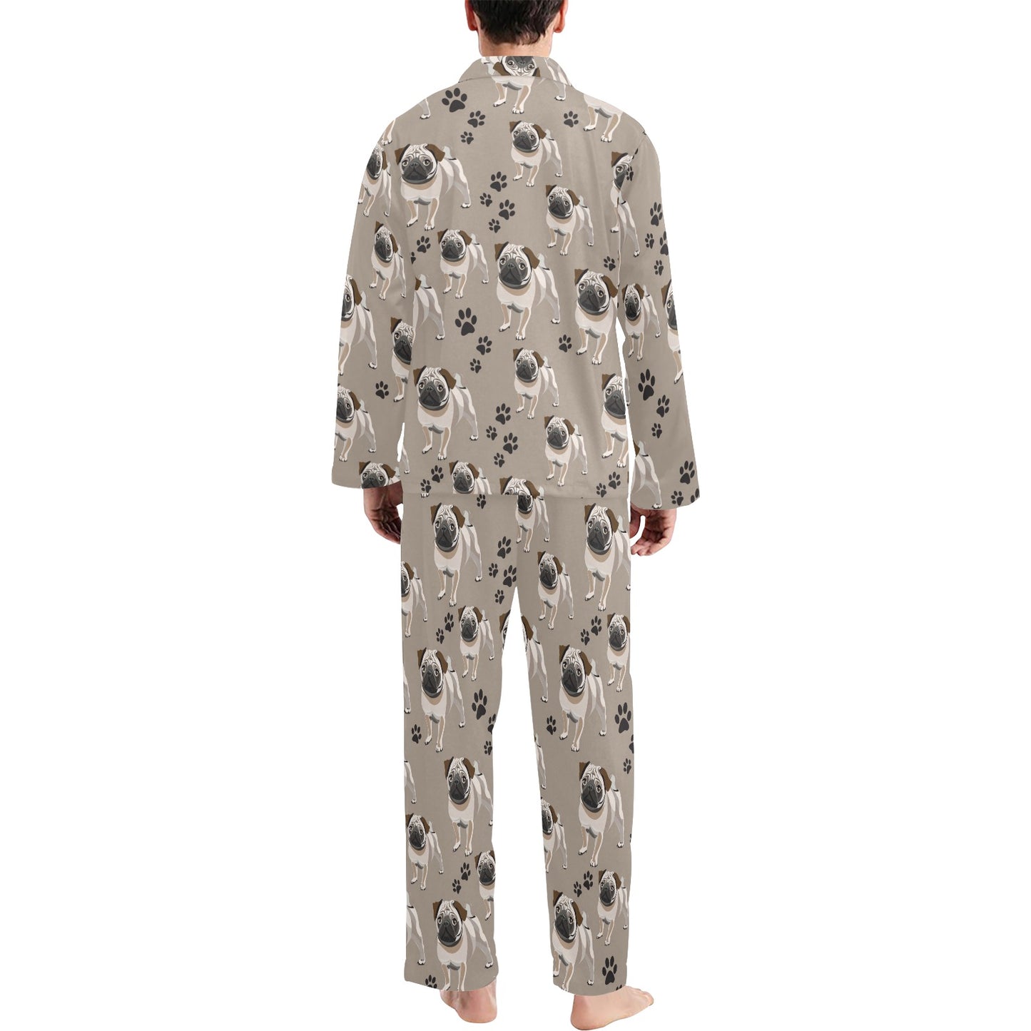 Pug Pattern Print Design A04 Men's Long Pajama Set