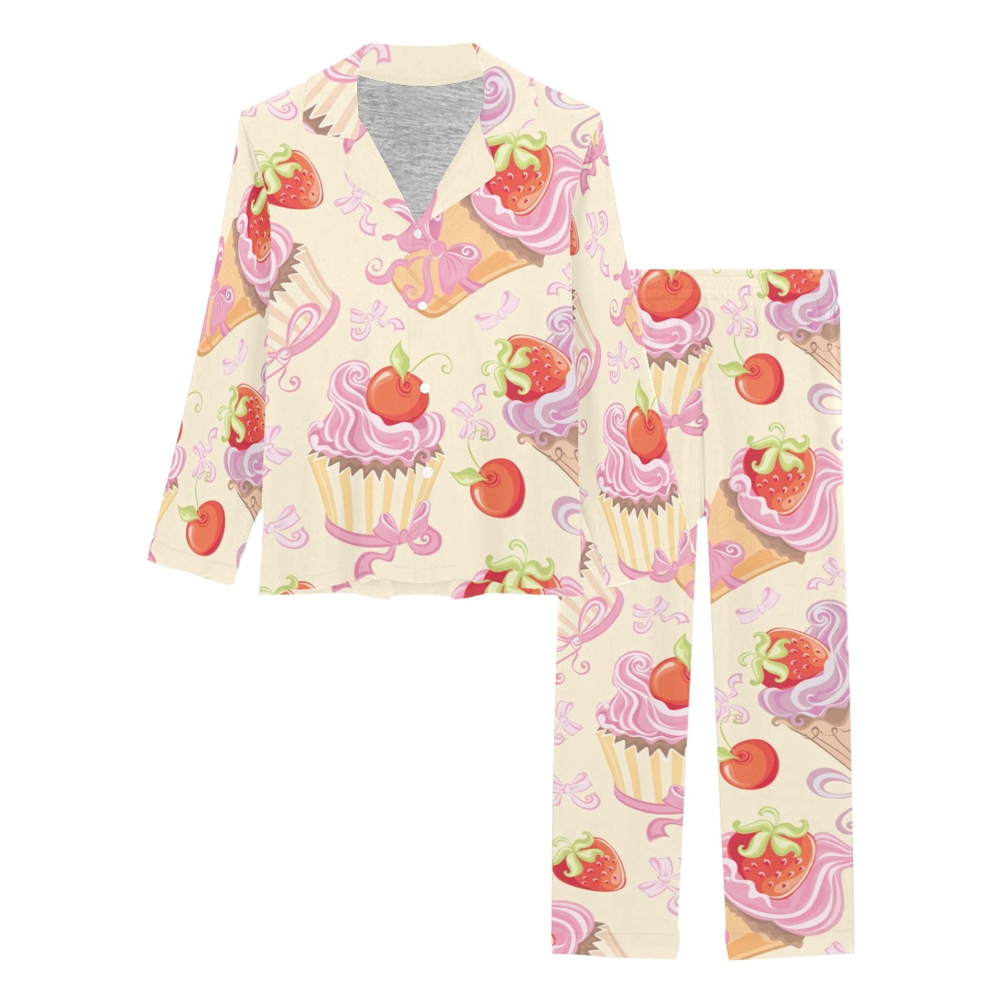 Strawberry Pink CupCake Women's Long Pajama Set