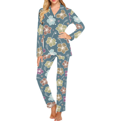 Hibiscus Pattern Print Design HB033 Women's Long Pajama Set