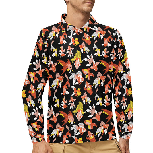Goldfish Print Design LKS401 Long Sleeve Polo Shirt For Men's