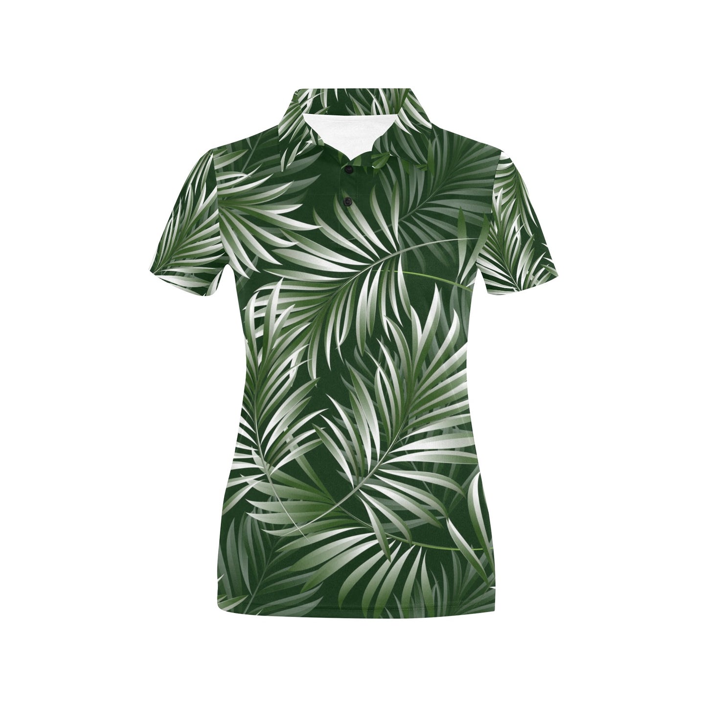 White Green Tropical Palm Leaves Women's Polo Shirt