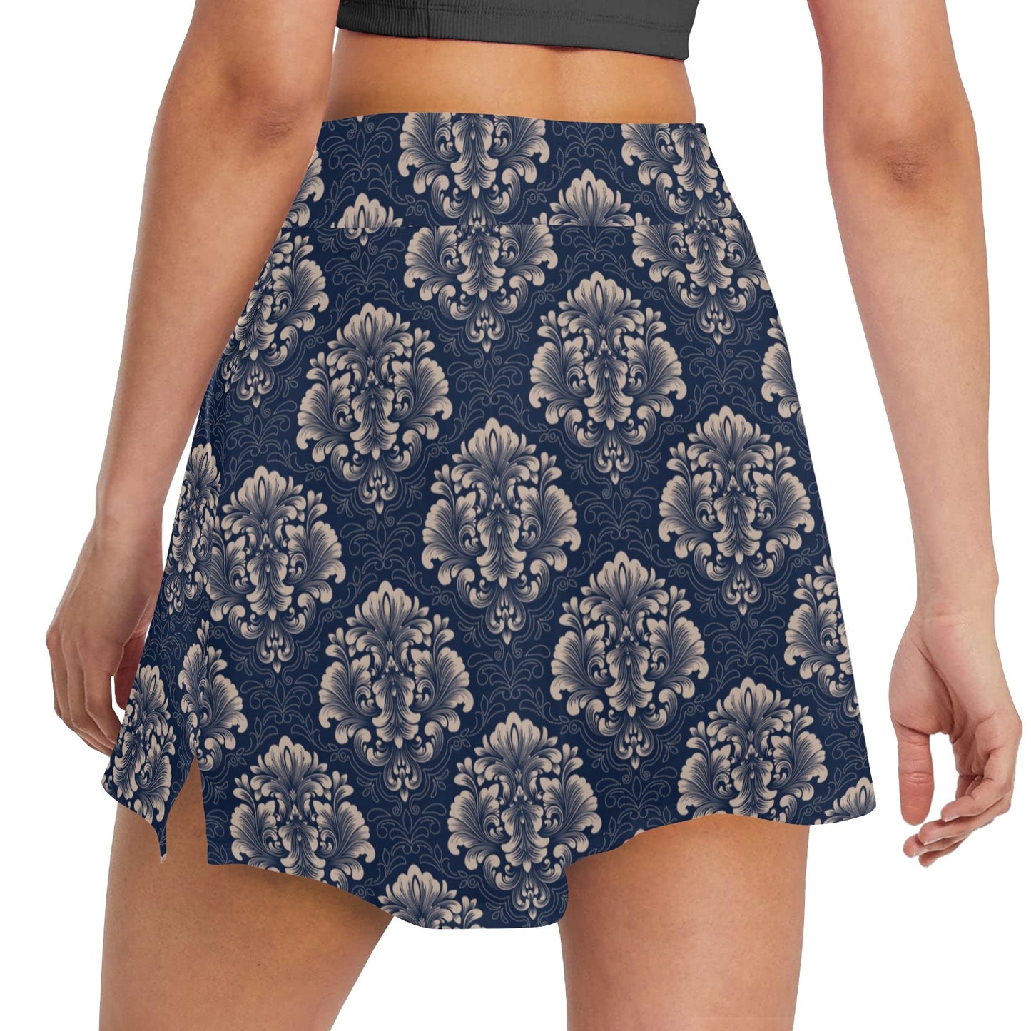 Damask Blue Luxury Print Pattern 17" Golf & Pickleball Skort with Pockets