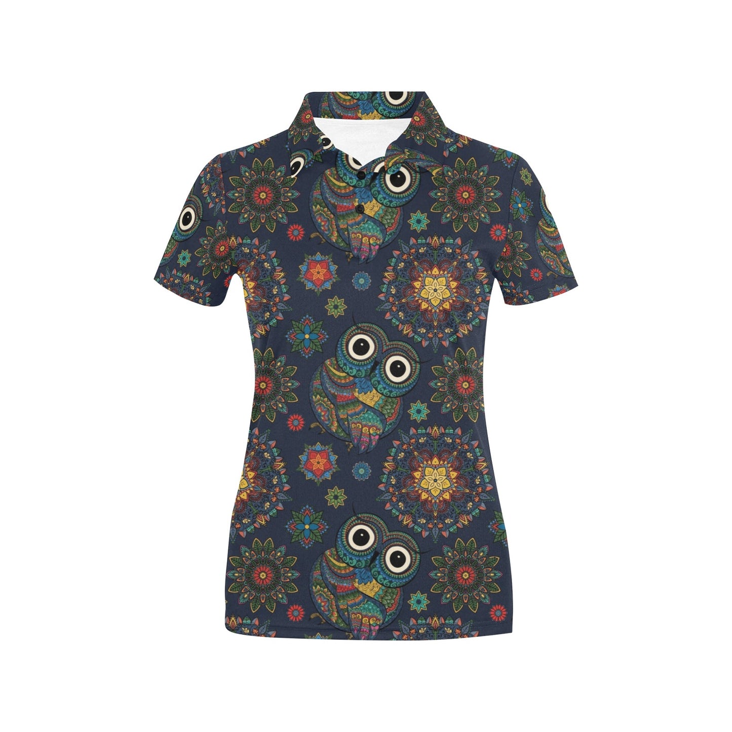 Owl Boho Style Pattern Print Design A04 Women's Polo Shirt