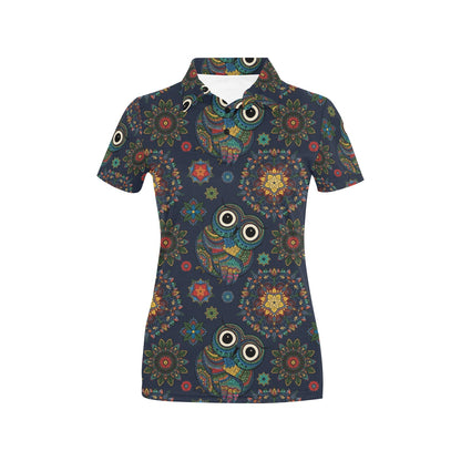Owl Boho Style Pattern Print Design A04 Women's Polo Shirt