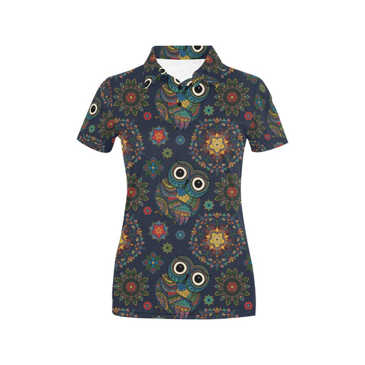 Owl Boho Style Pattern Print Design A04 Women's Polo Shirt