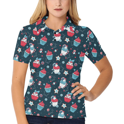 Cupcake Pattern Print Design 03 Women's Polo Shirt