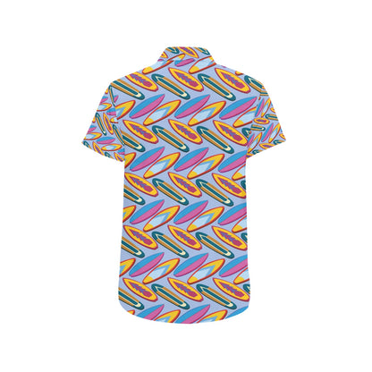Surfboard Pattern Print Design LKS303 Men Short Sleeve Button Up Shirt