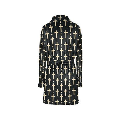 Cross Pattern Print Design 03 Women's Fleece Robe