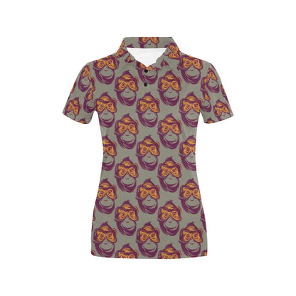 Chimpanzee Pattern Print Design 02 Women's Polo Shirt