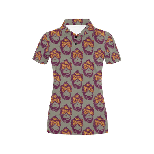 Chimpanzee Pattern Print Design 02 Women's Polo Shirt